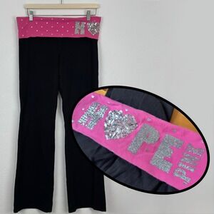 Victoria Secret Pink Womens Y2K Yoga Pants Sz L Hope Sequin Fold Over Waistband